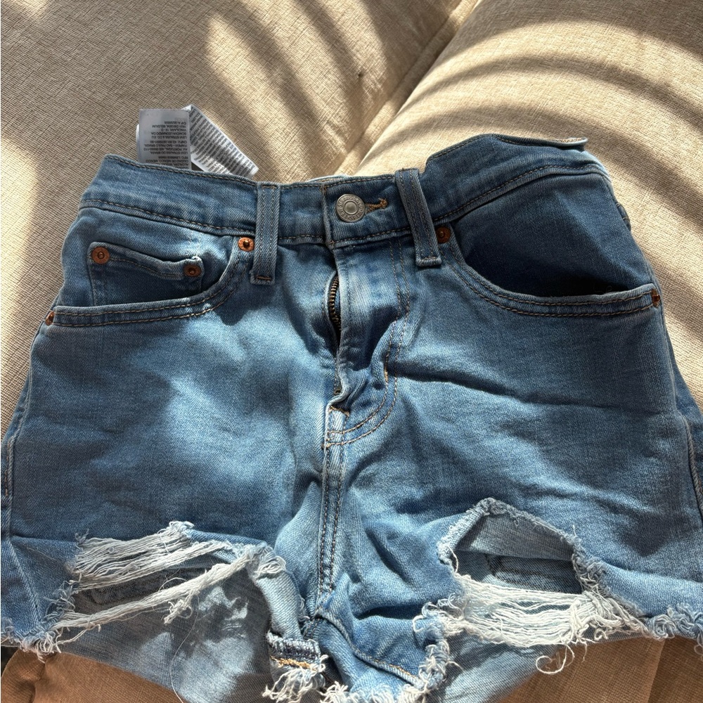 Levi Distressed Blue Denim Shorts